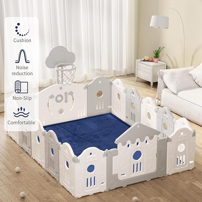 ACOMOPACK Baby Play Mat for Floor 1.3" Thick Memory Foam Play Mat 71"×79" Tummy Time Crawling with Non-Slip Bottom for Living Room,Nursery,Soft Velvet Playpen Mats for Kids,Infants（Royal Blue）-Ruum Studio Home