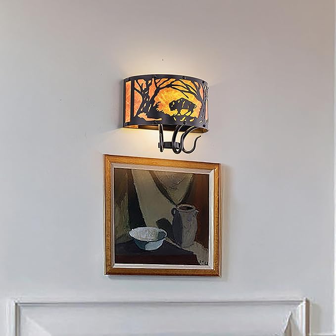 TOCHIC Farmhouse Wall Sconce, Rustic Vintage Indoor Wall Light Fixture, 2-Light Western Cow Wall Mount Light for Bedroom, Hallway, Living Room, Stairway-Ruum Studio Home
