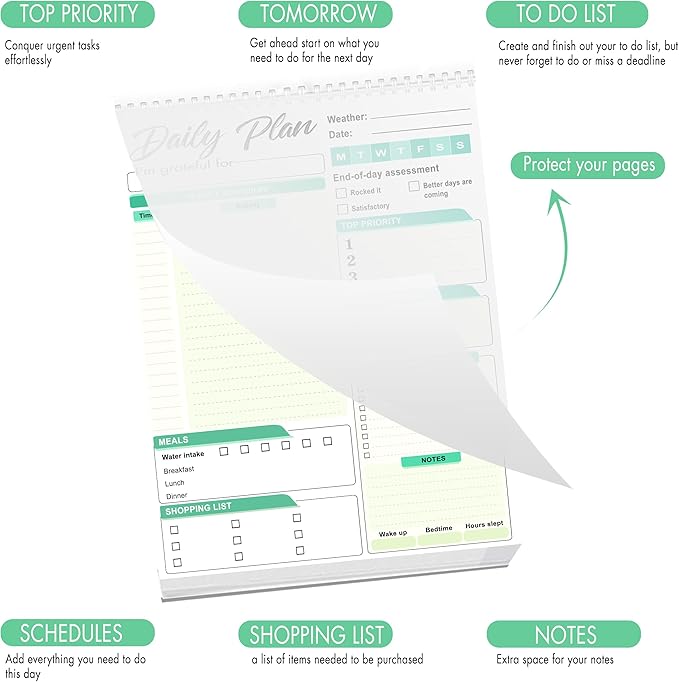 Daily Plan Notepad, 52 Sheets 8.5" X 11.5" Daily for To-Do Lists, Habit Tracking, Academic Scheduling, and Productivity Goals - Perfect for Work, Home, and Office Organization - Turquoise Style-Ruum Studio Home