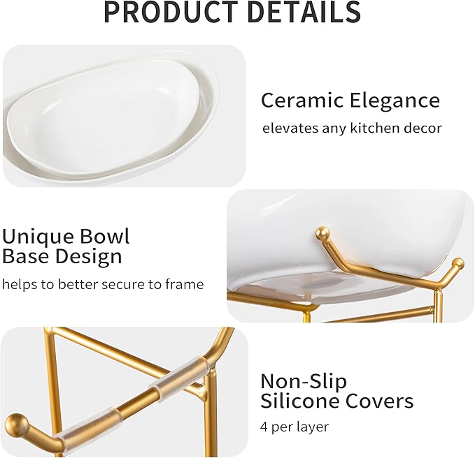 HBlife Extra Large Fruit Basket for Kitchen Counter - 2 Tier Ceramic Fruit Bowl with Metal Stand, Bathroom Countertop Organizer, Tiered Serving Trays for Party-Ruum Studio Home