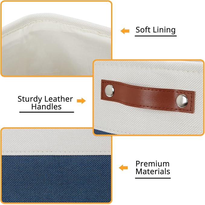 DULLEMELO Foldable Storage Cubes 12 x 12 Organizer Bins,Canvas Storage Bins Empty Gift Baskets for Organizing with SturdyLeather Handles, Closet Baskets for Nursery Storage(4 Pack - 12" White&Blue)-Ruum Studio Home