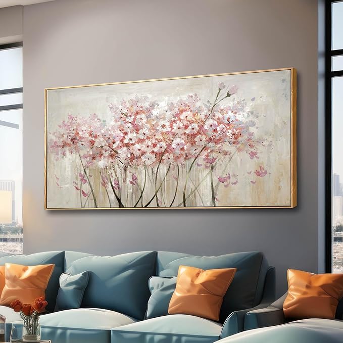 Pink Large Framed Canvas Wall Art Botanical Photo Canvas 29"x58" Artwork for Living Room Kitchen Women Room Decor for Bedroom-Ruum Studio Home