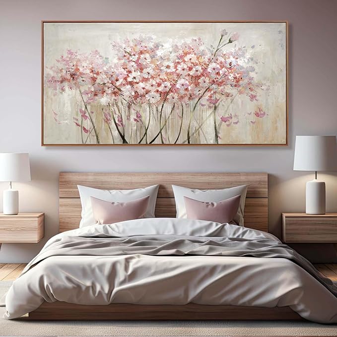 YJYart Landscape Wall Art Floral Wall Pictures Pink and White Canvas Wall Artwork 36"x70" Wall Prints for Living Room Office Wall Decor-Ruum Studio Home