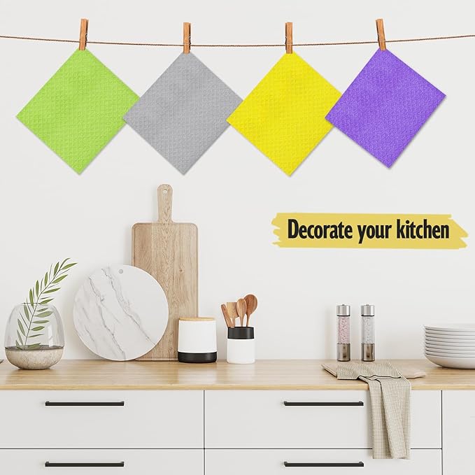 Swedish Dishcloths for Kitchen | 10 Pack Absorbent Cellulose Sponge Cloths Washable | Non-Scratch Reusable Paper Towels Quick Drying Cleaning Rag - White-Ruum Studio Home