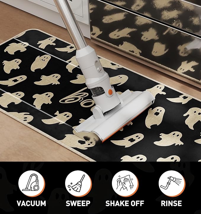 Halloween Kitchen Mat Set of 2, Ghosts Boo Halloween Kitchen Decor, Halloween Rug for Floor, Indoor Spooky Home Decor with Non-Slip Backing,17 x 29 Inch & 17 x 47 Inch-Ruum Studio Home