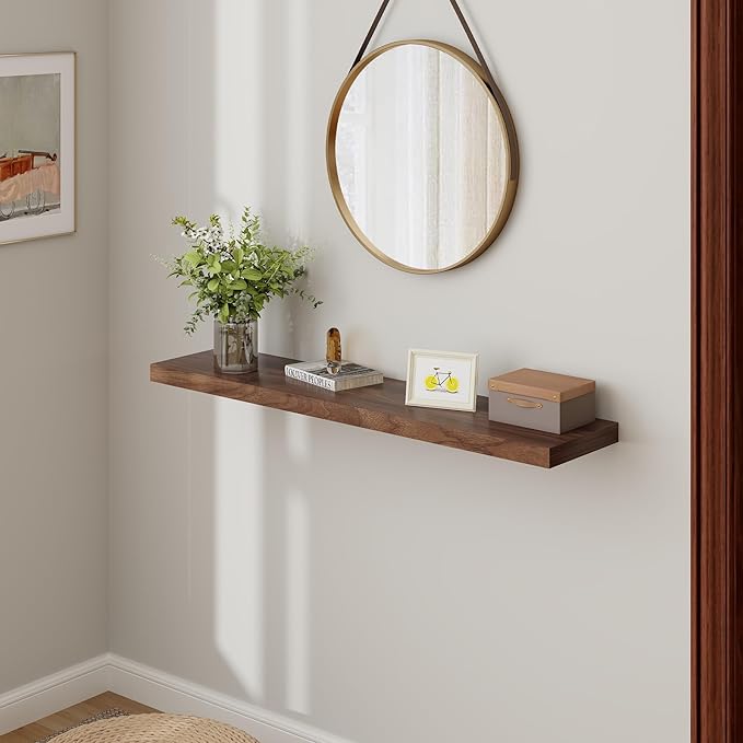 Floating Shelves 48 Inch Long, 48"W x 9"D Wall Shelf Invisible Bracket, 9 Inch Deep Floating Shelf for Wall, Rustic Wooden Shelves for Living Room, Kitchem, Bedroom, Walnut Color, Set of 1-Ruum Studio Home