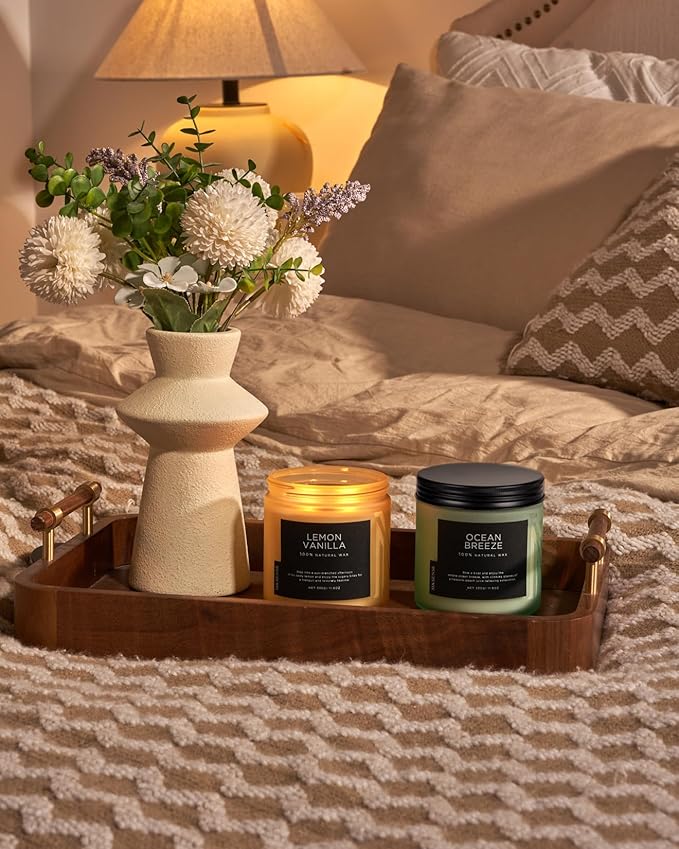 M&SENSE Candles Lemon Vanilla Scented, 11.6oz 70 Hour Long Lasting Candles for Home, 2 Wick Natural Soy Wax in Glass Jar, Stress Relief Gifts for Women and Men-Ruum Studio Home