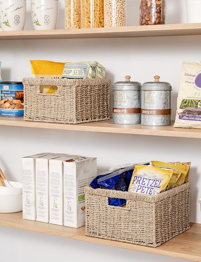 StorageWorks Wicker Storage Baskets, Large and Small Baskets, Handwoven Seagrass Basket for Organizing, Decorative Wicker Baskets with Built-in Handles, Set of 2-Ruum Studio Home