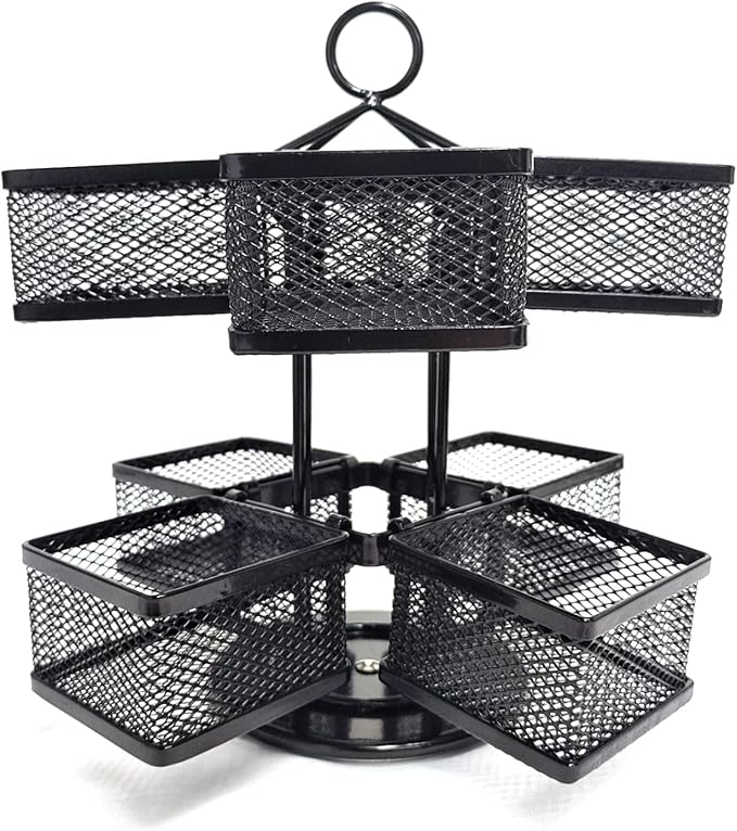 Tea Bag Organizer Coffee Holder Storage Spinning Carousel Basket Black Adjustable Tea Caddy For Kitchen Counter, Countertop, Cabinet-Ruum Studio Home