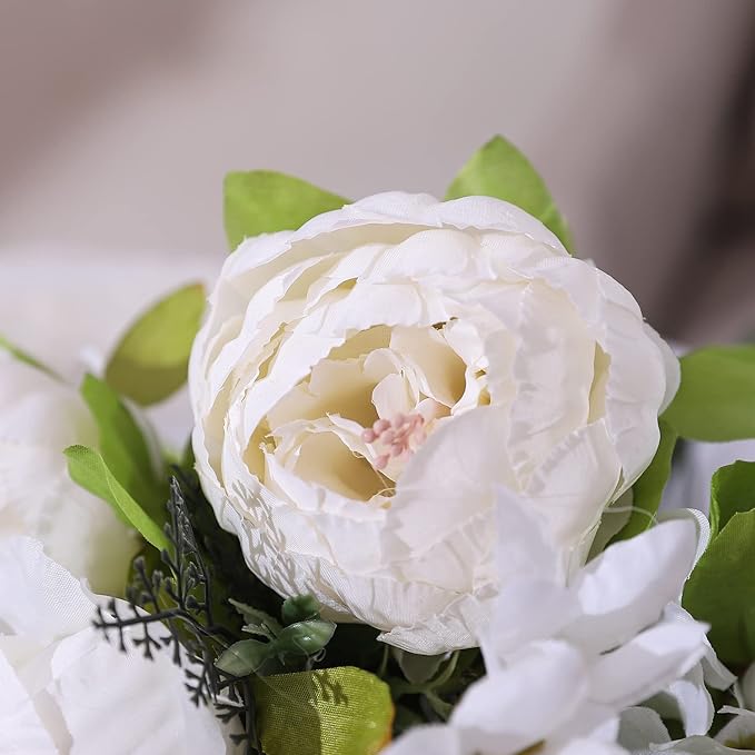 Duovlo Artificial Peony Silk Flowers Fake Flowers Vintage Wedding Home Decoration,Pack of 1 (Spring Milk White)-Ruum Studio Home