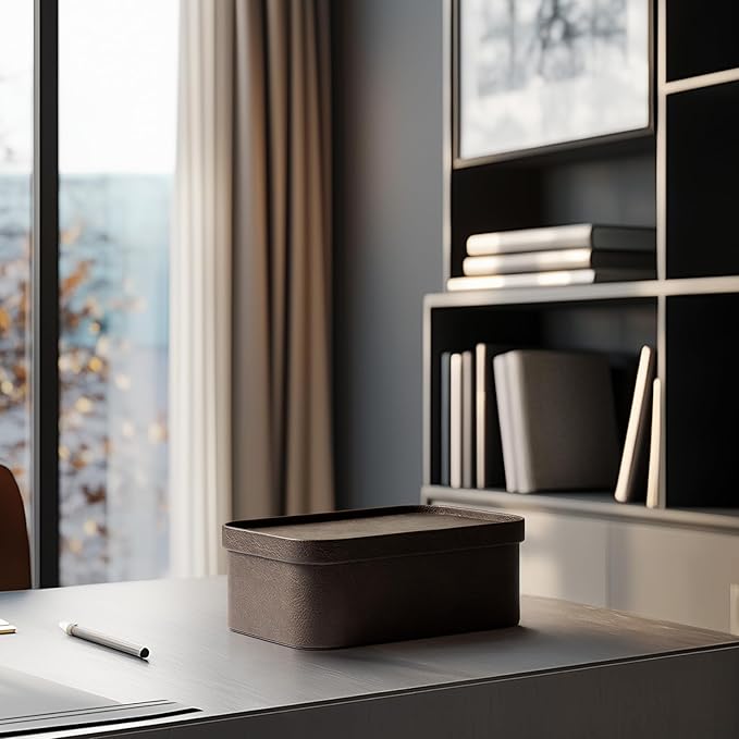 La Jolie Maison Vegan Leather Storage Boxes with Lids, Set of 3 Decorative Storage Containers Organize Stackable Storage Box, Mocha-Ruum Studio Home