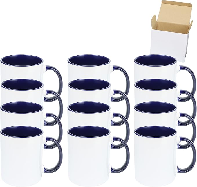 11oz White Ceramic Sublimation Coffee Mug in White Gift Box, Cobalt Blue, Case of 12-Ruum Studio Home
