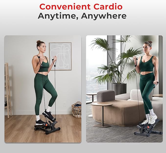 Sunny Health & Fitness Mini Stepper for Exercise at Home, Stair Step Workout Machine with Resistance Band and Over 300lb Weight Capacity, Optional Twist Motion and Free SunnyFit App Connection-Ruum Studio Home