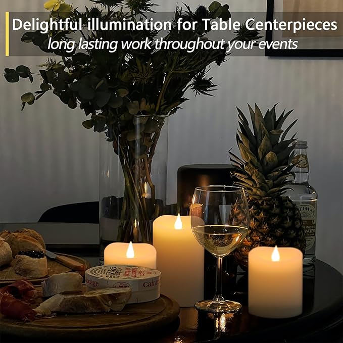 Flameless Candles Battery Operated with Remote Timer, 3D Moving Flame Flickering, Last 600+ Hours Battery Candles, 3" x 5" Ivory Real Wax Electric LED Candle for Wedding Party, Set of 2-Ruum Studio Home