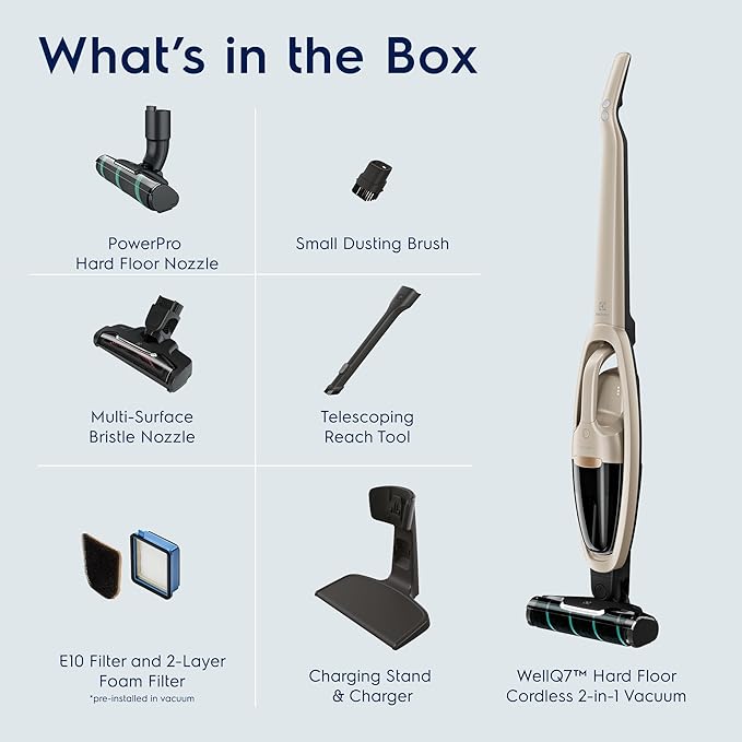 Electrolux WellQ7 Hard Floor Cordless 2-in-1 Vacuum with PowerPro Roller for Hard Surfaces, 50-Minute Run Time, 2 Power Modes, Soft Sand-Ruum Studio Home