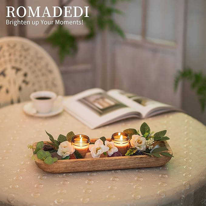 Romadedi Decorative Bowls for Home Decor, Wooden Dough Bowl for Decor, 16" Large Wood Bowl for Kitchen Table Centerpieces, Long Narrow Wooden Tray for Dining Table Decor Centerpiece-Ruum Studio Home