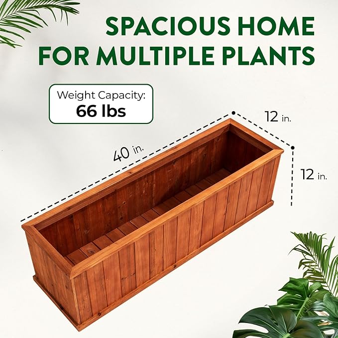 IDZO Wooden Window Box 40 in, Spacious Wooden Planter Boxes with Convenient Drainage Holes, Durable Oil Coated Window Box for Flowers & Plants, Decor Garden, Balcony, Backyard, Easy Assembly-Ruum Studio Home