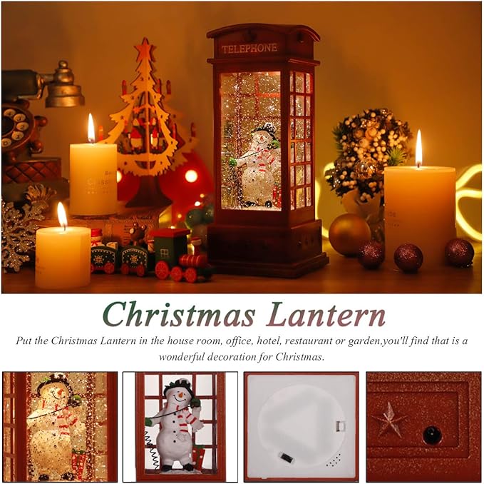 House & Garden Decoration,Christmas Lantern with 8 Pieces of Music,Sparkling Crystal Keep Circling Around The Snowman Families Music Box as a (Snowman)-Ruum Studio Home