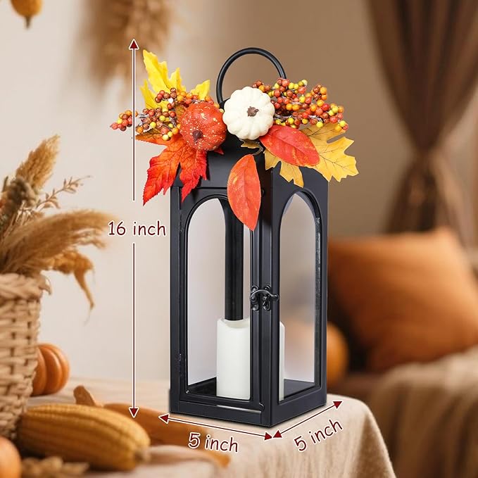 Bdor 2 Pack Fall Lanterns Decor with LED Candle – 16 Inch Harvest Pumpkin Maple Leaf Hanging Lantern for Autumn Thanksgiving Table Centerpiece Indoor Outdoor Decoration, Battery Operated-Ruum Studio Home