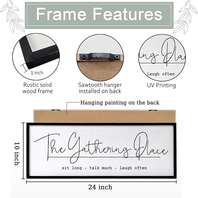 The Gathering Place Wall Decor Art 24"X10" for Dining Room gather Kitchen Wall Wooden Framed Sign (Black)-Ruum Studio Home