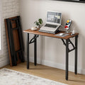 Frylr Small Folding Computer Desk – 35.8 Inch Portable Table for Craft and Study, Lightweight Desk for Small Spaces, Foldable Laptop Table Built-in AC/USB Outlets for Convenience, Dark Walnut-Ruum Studio Home