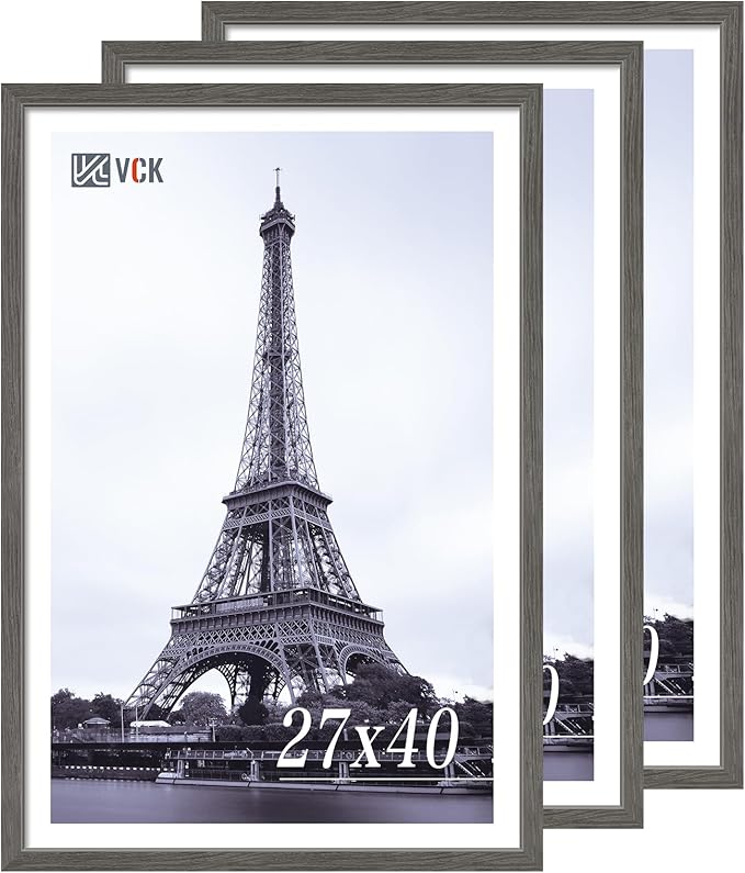 VCK 27x40 Poster Frame Set of 3, Gray Solid Wood Picture Frame, Exclusive Wood Grain, Wall Mounting Hanging-Ruum Studio Home