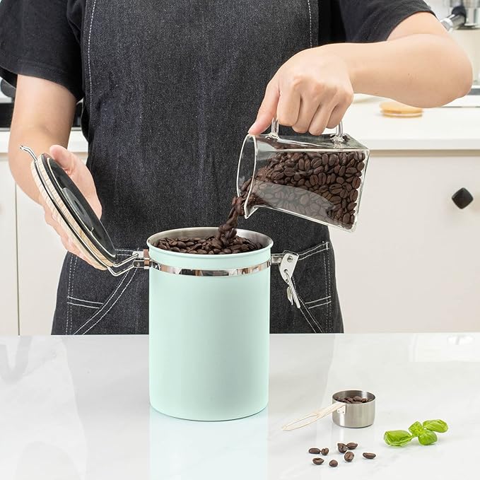 TEDSWAIT Coffee Canisters Airtight Coffee Bean Storage Container Kitchen Stainless Steel Food Storage Container with Scoop Date Tracker & CO2 Valve 61Fl Oz (Green)-Ruum Studio Home
