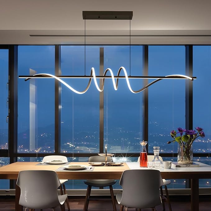 Modern Ceiling Chandelier Light, Acrylic Anti Flicker Pendant Lamp with Remote Control Dimmable 3 Color Mode & Brightness (Warm Cool Neutral Light) for Kitchen Bar（Black,57IN-Ruum Studio Home