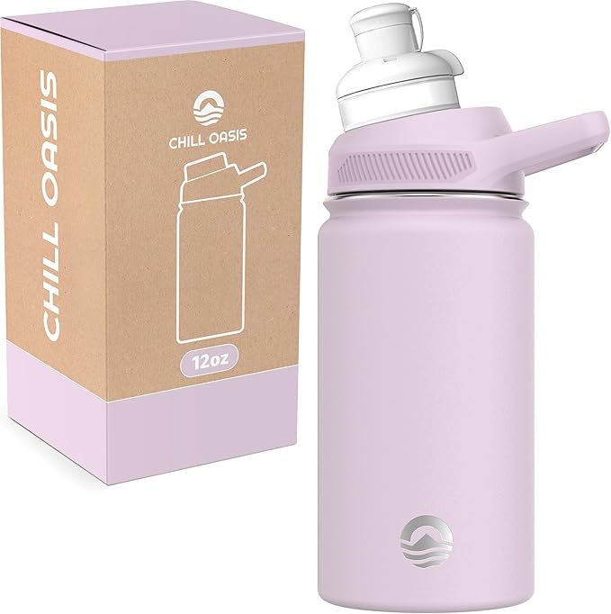 Chill Oasis Water Bottle | Compatible With Popular Flavor Cartridges | BPA Free, Leak Proof, Double-Walled Vacuum Insulated Stainless Steel, and Dishwasher Safe | Cold for 24 Hours (Lavender, 12oz)-Ruum Studio Home