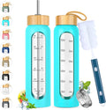 32 oz Glass Water Bottle with Straw - Motivational Time Marker & Silicone Sleeve - Reusable Tumbler Includes 2 Bamboo Lids & Fruit Infuser - 1 Pack-Ruum Studio Home