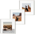 HAUS AND HUES Solid Oak Wood 12”x12” Picture Frames Matted to 8”x8” Set of 3 - Square White Frames 12x12, White Frame with Mat, 12 x 12 Frames, Square Picture Frame 12x12, White Wood Frame-Ruum Studio Home