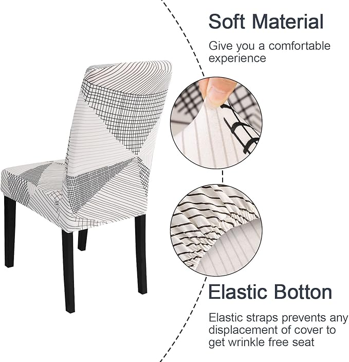 JQinHome White Chair Covers for Dining Room Set of 4, High Stretch Removable Washable Parsons Chair Slipcover for Home Party Hotel Wedding Ceremony (4PCS, Geometric)-Ruum Studio Home