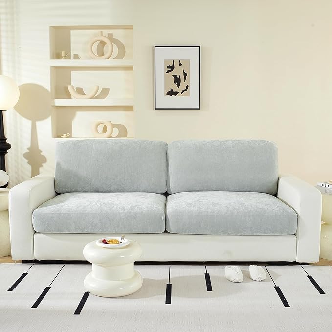 Large Backrest Cushion Covers Super Stretch Backrest Covers for 2 Cushion Couch Sofa, Couch Back Cushion Covers Featuring with Chenille Yarn (Softer Version, 2PC, Light Grey)-Ruum Studio Home