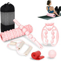 7 in 1 Foam Roller,Products Include Foam shafts,Muscle Roller Bars,Leg Massagers,Fascia Balls,Stretch Bands,8-Shaped Resistance Bands,are Used for Full-Body Relax,Yoga(White Pink Blue) (Pink)-Ruum Studio Home