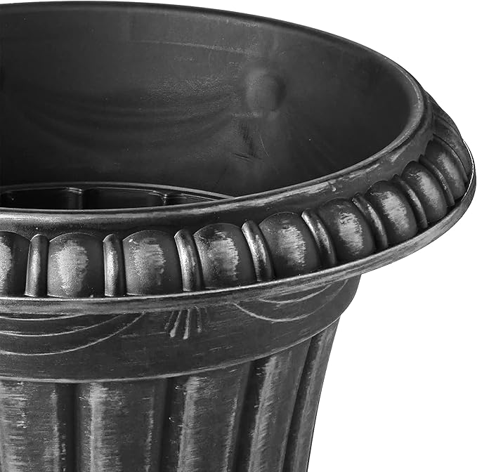 PL20SL Classic Traditional Plastic Urn Planter Indoor/Outdoor, 10" x 12", Brushed Silver-Ruum Studio Home