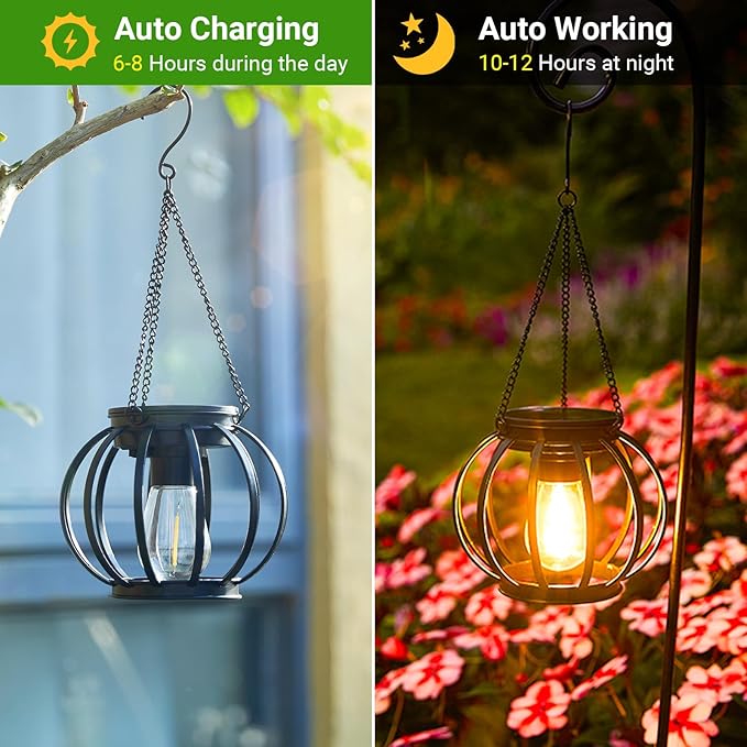 KOOPER Solar Lanterns Outdoor Waterproof, 4 Pack Upgraded Metal Hanging Solar Lights Outdoor Lanterns, Brighter Auto On/Off Outdoor Hanging Lantern for Yard Patio Pathway Porch Garden Decor-Ruum Studio Home