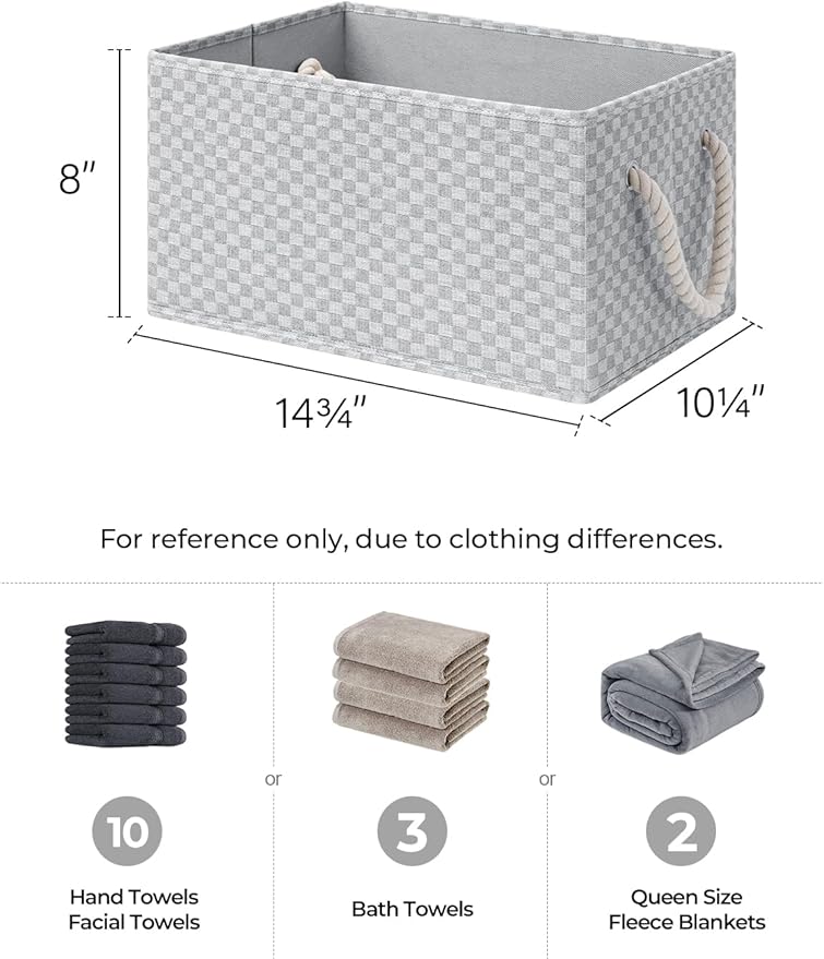 StorageWorks Storage Baskets for Shelves, Foldable Fabric Closet Storage Bins with Handles, Fabric Storage Bins Clothes Organizer, Gray Check, 3-Pack, Large-Ruum Studio Home