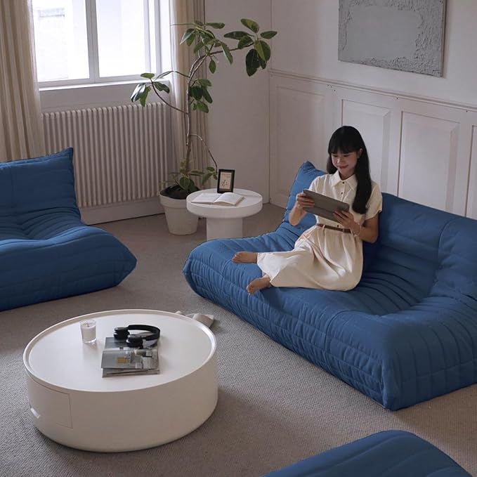 Luxury Sofa Couch Chair, Lazy Floor Seating, Fireside Bean Bag Chair, Ergonomic Tatami Sofa Lounger for Living Room, Bedroom, Office, 3 Seat, Blue-Ruum Studio Home
