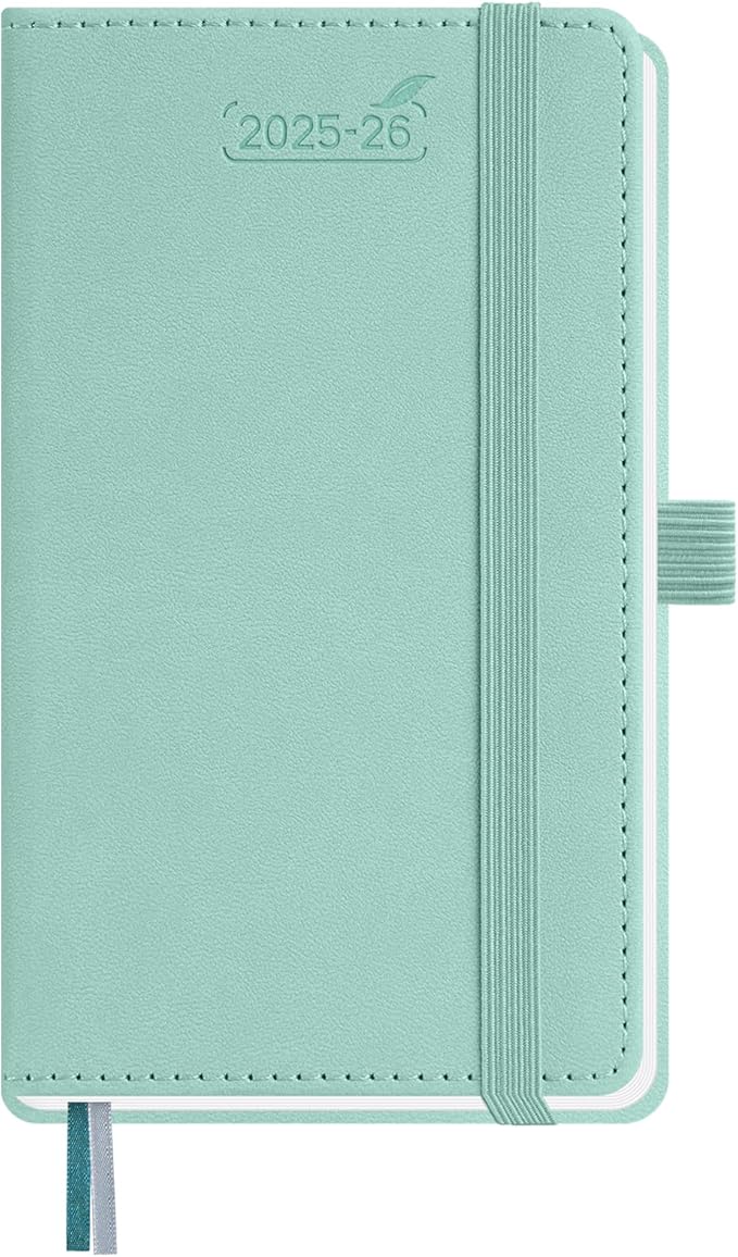 BEZEND Pocket Planner 2025-2026 Weekly and Monthly, 3.5" x 6" Academic Planner (Jul 25-Dec 26) 18-Month Mid-Year Calendar Book, Storage Pocket, Pen Holder, PU Leather Hardcover - Mint Green-Ruum Studio Home