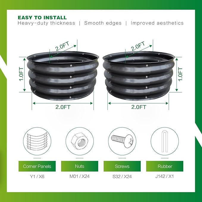 GARDMAX 2 Pack 2x2x1FT Galvanized Round Raised Garden Bed Kit, Metal Planter Boxes Outdoor with Easy Assembly, Large Garden Bed for Vegetables, Fruits, Flower, Herbs Dark Gray-Ruum Studio Home