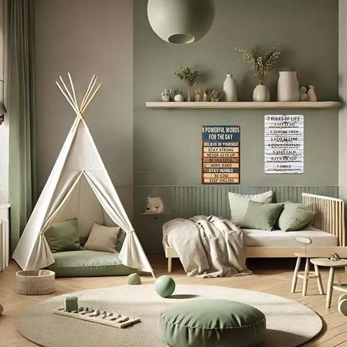 Teen Boys Room Decor - Cool Inspirational Wall Art Teenage Girl Bedroom Stuff 7 Rules of Life Metal Tin Signs for 10-18 Year Old Teens Room Accessories 8x12 Inch-Ruum Studio Home