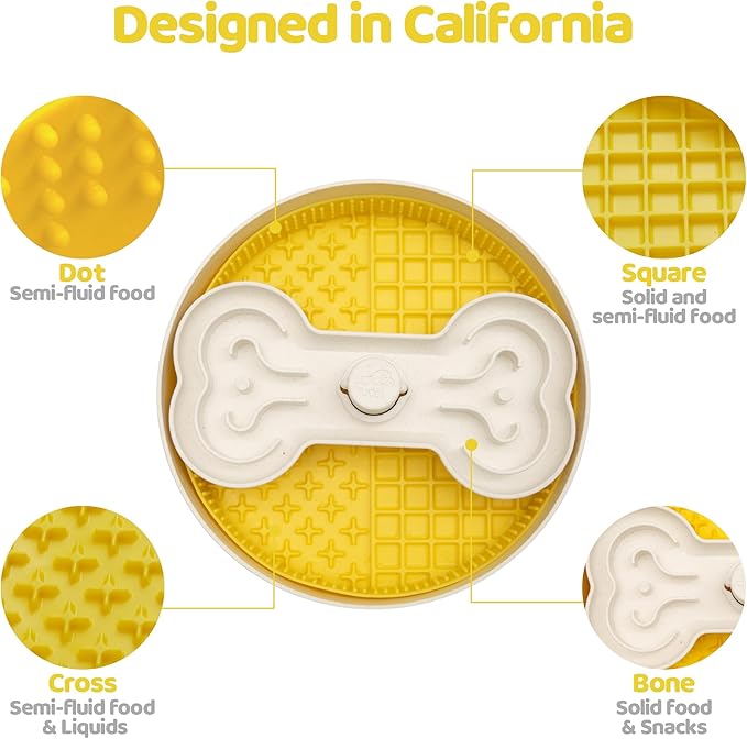 Slow Feeder Dog Bowl with Lick Mat and Puzzle Inserts - Non-Slip Base, Adjustable Speed Design, Dishwasher Safe for Large Dogs,Yellow-Ruum Studio Home