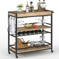 BON AUGURE Bar Cart for The Home, Bar Serving Carts on Wheels, 3 Tier Storage Drink Trolley, Rolling Wood and Metal Liquor Beverage Cart (Vintage Oak)-Ruum Studio Home