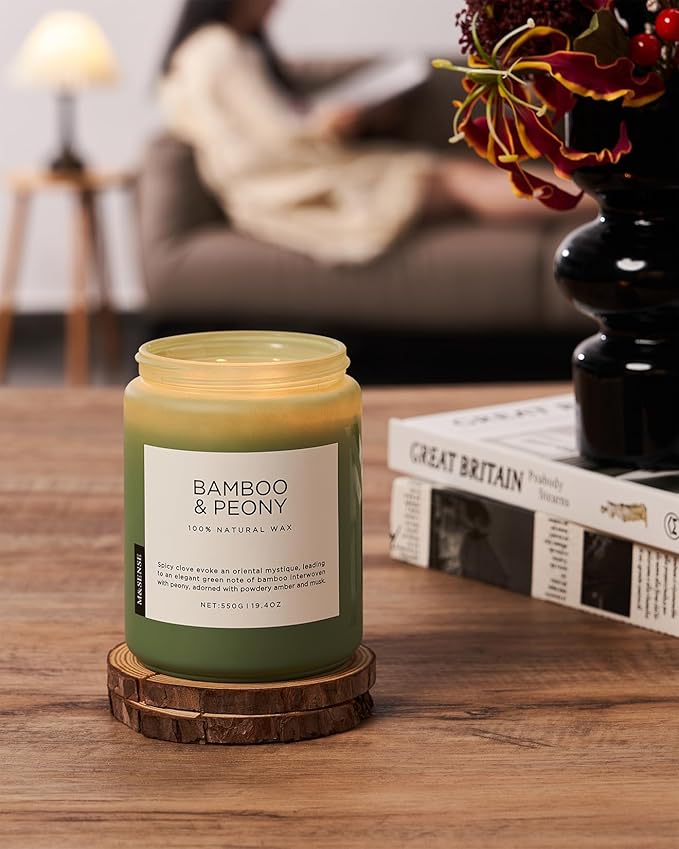 M&SENSE Bamboo Peony Spring Large Candles for Home Scented 19.4oz 110 Hour Long Lasting Burn Natural Organic Soy Candle Gifts for Women, Fresh Smelling Aromatherapy Gifts for Stress Relief-Ruum Studio Home