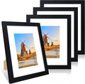 8x10 Picture Frame Set of 4, 8 x 10 Wood Photo Frames with Mat for 5x7, Wooden Frame with Real Glass Cover for Wall and Tabletop Display,Black-Ruum Studio Home
