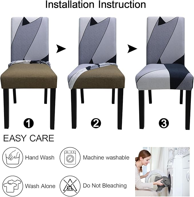 JQinHome Pattern Chair Covers for Dining Room Set of 4, High Stretch Removable Washable Parsons Chair Slipcover for Home Party Hotel Wedding Ceremony (White Grey,4PCS)-Ruum Studio Home