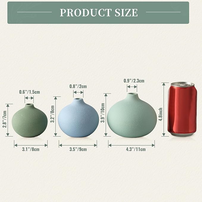 Ceramic Vase Set of 3, Mini Flower Vase for Home Decor, Modern Vase, Small Flower Vases for Dining Table Centerpieces,Living Room,Shelf,Mantel and Entryway Display-Ruum Studio Home