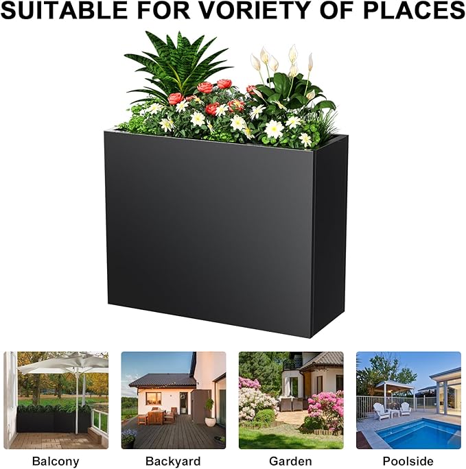 Metal Planter Box, Outdoor Heavy Duty Metal Garden Planter Spliced Flower Pot with Partitions, All-Weather Use with Drainage Holes for Patio/Porch-30 x 24" x 12"-Ruum Studio Home