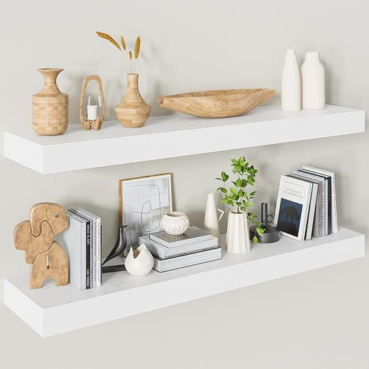Heimlove Floating Shelves for Wall 36 Inches Long,9.3" Deep White Floating Shelf Set of 2,Wall Mounted Shelves for Bathroom Bedroom Living Room Kitchen Office,Shelf for Books Storage,Home Decor-Ruum Studio Home