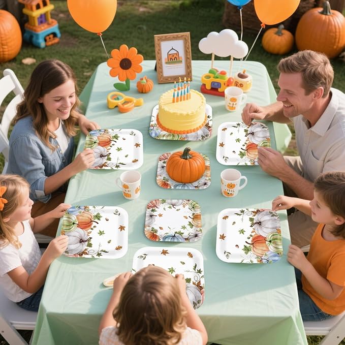 Grencian 200Pcs Fall Plates and Napkins Square Autumn Pumpkin Plates Thanksgiving Paper Platter Tableware Sets for Thanksgiving Harvest Party Decorations, Serves 50-Ruum Studio Home